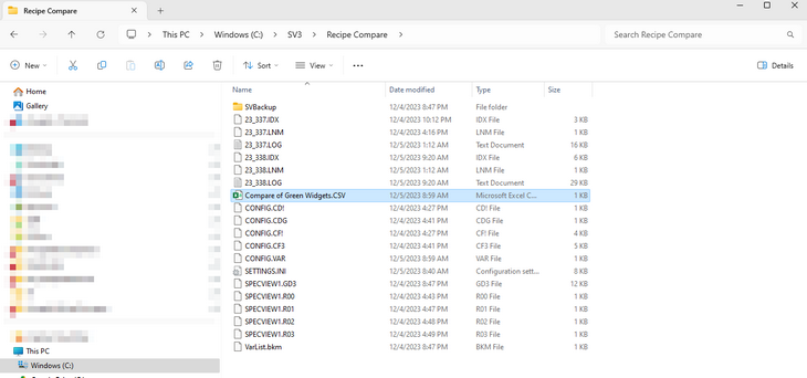 Figure 8: File path for the Comparison Report.