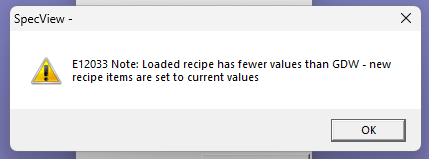 Figure 2: E12033 Note for comparing recipes with different number of parameters.